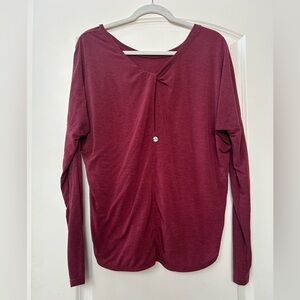 PRANA maroon long sleeve crewneck with keyhole opening at back. Soft. Light. Lg